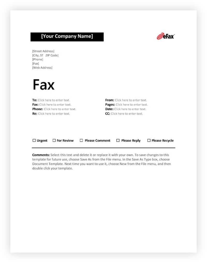 Fax cover page one